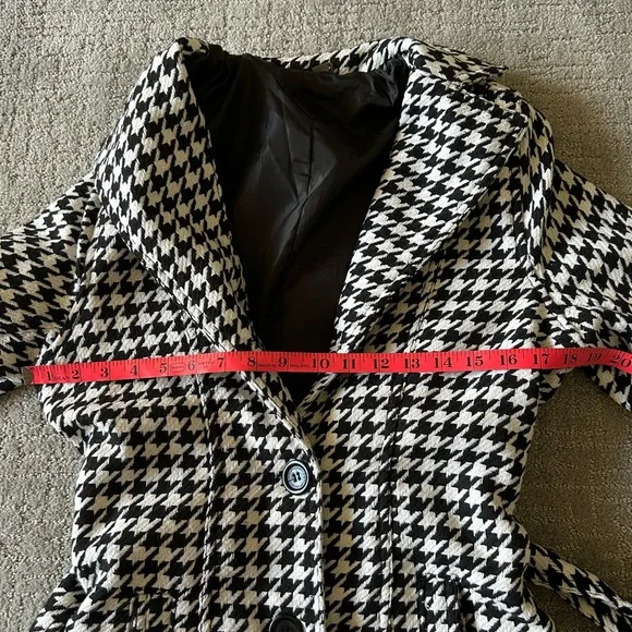 NEW Jou Jou Houndstooth Coat Black White Belted Juniors L / XL - Picture 10 of 14